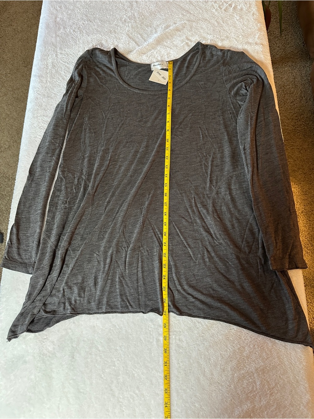 Allen Allen Gray Long Sleeve Scoop Neck Top